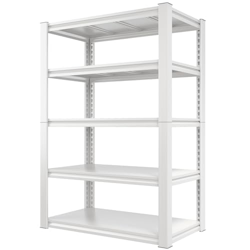 Raybee White Storage Shelves 2000LBS Adjustable 5 Tier Garage Metal Shelving Unit Heavy Duty Utility Rack Shelf Warehouse Pantry Closet Kitchen 72" Hx31.7W x16.3D