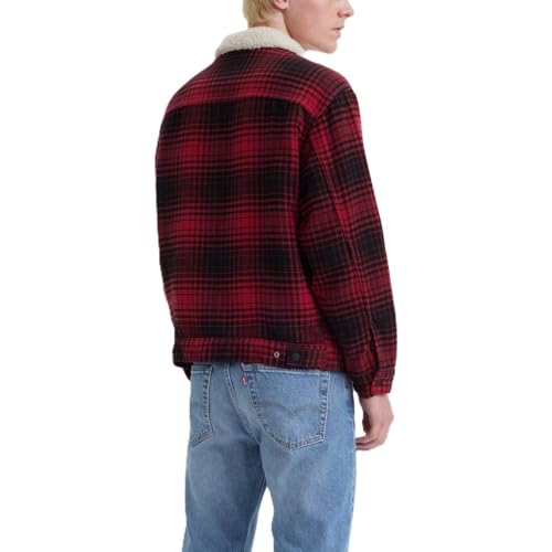 Levi's Men's Relaxed Fit Trucker, (New) Harvey Plaid Rhythmic Red