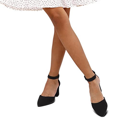 mysoft Women's Pointed Toe Low Chunky Heels Closed Toe Ankle Strap Dress Pump Shoes