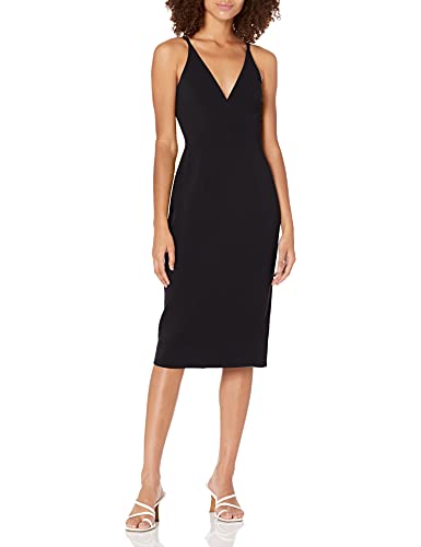 Dress the Population Women's Lyla Plunging Sleeveless Fitted Midi Sheath Dress, White/Black, XS