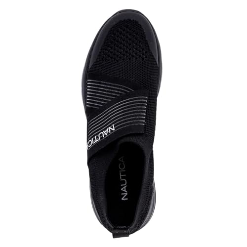 Nautica Women's Fashion Sneaker Slip-On Running Shoe Casual Walking Tennis Trainers Allyanna-Black Mono-6.5