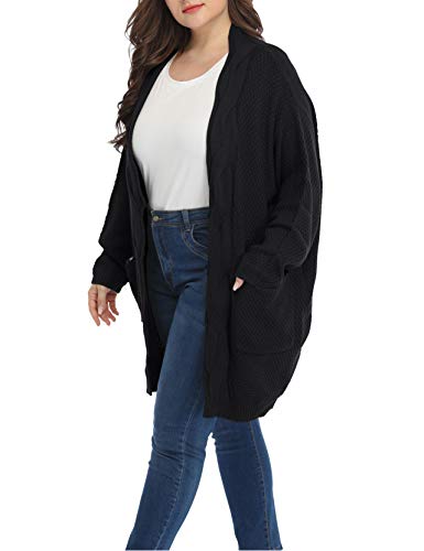 Classic Plus Size Sweaters for Women Oversized Long Cardigans (Black, 1X)
