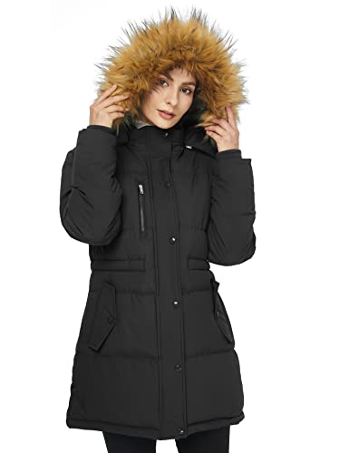 WenVen Winter Warm Padded Coat for Women Puffer Jacket with Removable Hood(Black, Small)