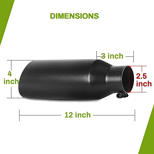 AUTOSAVER88 2.5 Inch Inlet Exhaust Tip, 2.5" Inlet 4" Outlet 9" Overall Length Black Powder Coated Finish Tailpipe Universal Stainless Exhaust Tips for 2.5" O.D. Tailpipe, Rolled Edge, Bolt On