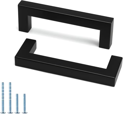 goldenwarm 35 Pack 4 inch Cabinet Pulls Black, Kitchen Cabinet Handles Dresser Drawer Pulls Square Cabinet Hardware 102mm(4in) Hole to Hole Centre
