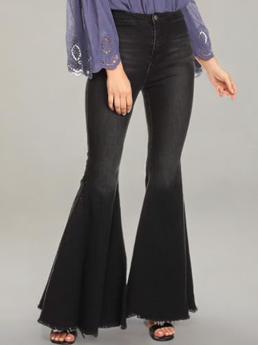 Anna-Kaci Women's Fashion High Waist Long Denim Bell Bottom Jeans Flared Pants, Peach, Medium