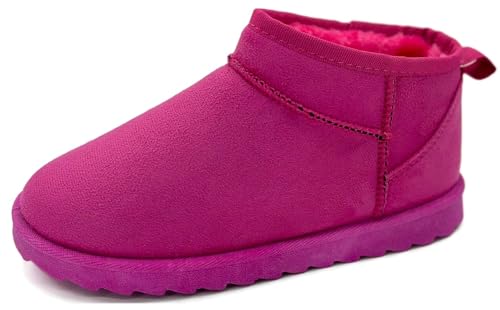 TruFox Kids Girls Mini Short Ankle Boot Soft Fur Lined Warm, Pink, 10