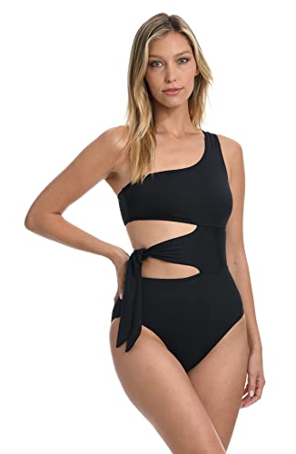 La Blanca Women's Island Goddess One Shoulder Mio One Piece Swimsuit, Black, 4