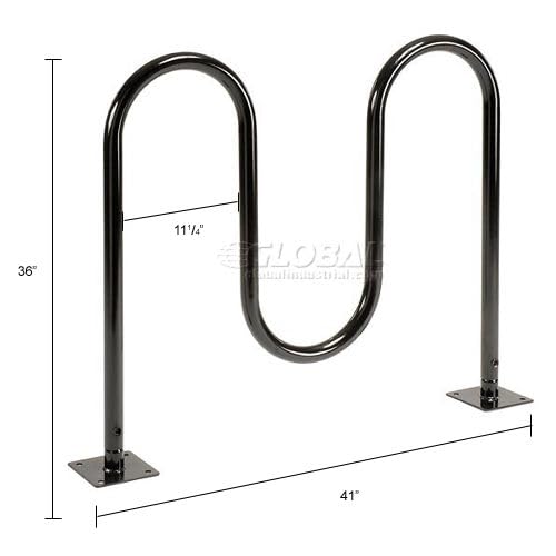 Global Industrial 41" L Wave Bike Rack, Black, Flange Mount, 5-Bike Capacity, Powder Coated Steel, Black, Commercial Bike Rack for Stores, Parks & Schools