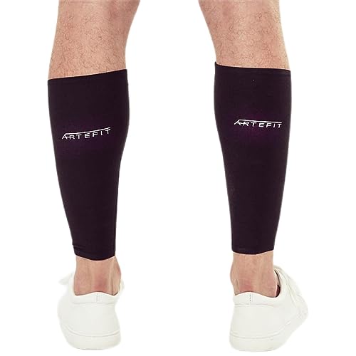 Artefit Calf Compression Sleeves for Men & Woman - Footless Socks Support Running & Sports - Leg Sleeve Brace for Shin & Calves - Black XS