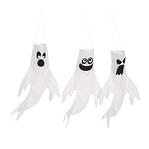JOYIN 3 Pcs Ghost Windsocks Halloween Decorations Outdoor Decor, White Hanging Windsock Haunted House Front Porch Tree Party Supplies Garden Yard Lawn Patio