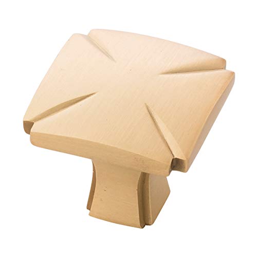Hickory Hardware P3230-BGB Bridges Collection Home Improvement Cabinet Hardware Knobs - Kitchen Cabinet Knob for Cupboard Drawer Pulls & Dresser Brushed Golden Brass Finish 1-3/16 Inch Square - 1 Pack