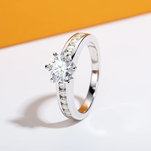 Moissanite Engagement Rings 1.27cttw D Color VVS1 Clarity Round Brilliant Cut Channel Set Lab Created Diamond S925 Sterling Silver 6 Prong Solitaire Promise Wedding Rings Christmas Gift for Women with Certificate(5)