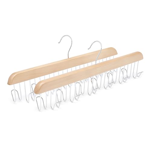 Amazon Basics Wooden Belt Hanger - Natural, 2-Pack