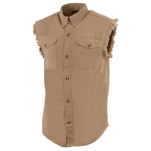 Milwaukee Leather DM1002 Men's Black Lightweight Denim Shirt with Frayed Cut Off Sleeveless - Small