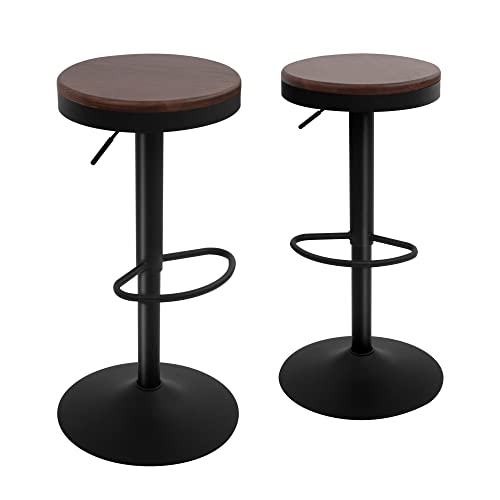 CangLong Bar Stools Barstools Vintage Rustic Bar Chair, Adjustable 360°Swivel Counter Height Island Stools with Footrest, Home and Kitchen,Set of 2, Walnut+Black