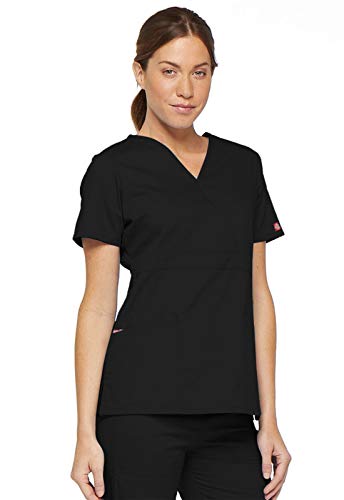 Dickies EDS Signature Scrubs for Women, Empire Waist Mock Wrap Top in Soft Brushed Poplin 86806, XS, Olive