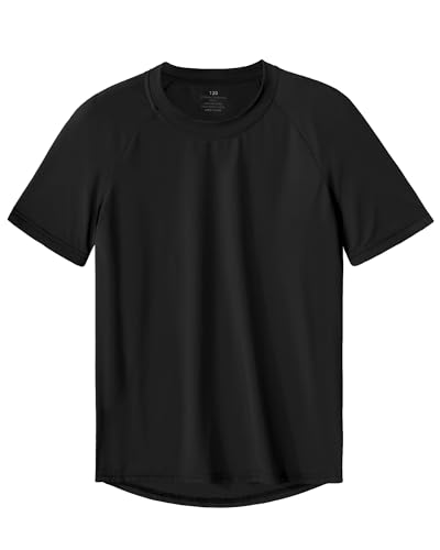 KEREDA Boys Swim Rash Guard Shirt Short Sleeve Shirts UPF 50+ Quick Dry Athletic Shirt Orange 7-8 Y