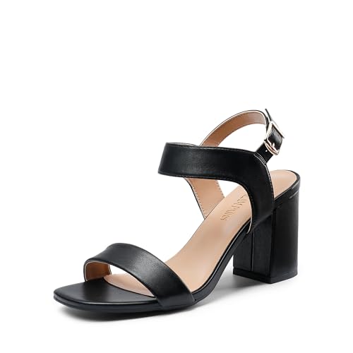 DREAM PAIRS Women's High Chunky Heels Square Toe Block Ankle Strap Dress Comfort Sandals,Size 6.5,BLACK,SDHS2359W