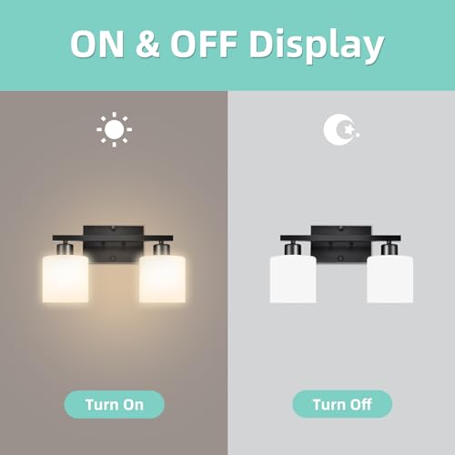 SILAMPDI Black Bathroom Lighting Fixtures Over Mirror, Modern 2-Light Vanity Lights Fixtures, Rustproof Wall Sconces Light for Bedroom, Hallway, Milky White Glass Shades, E26 Base, Bulbs Not Included