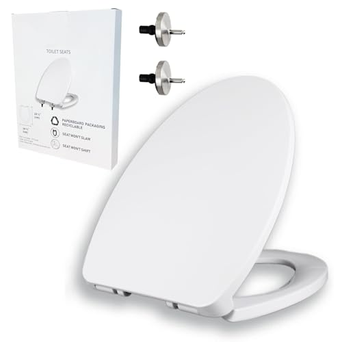 YNR Toilet Seat with Slow Close Hinges, Standard Elongated Toilet Seat with Non-slip Seat Bumpers, Easy to Install & Clean, Heavy Duty PP Material, Fits All Toilet Brands (Y6)