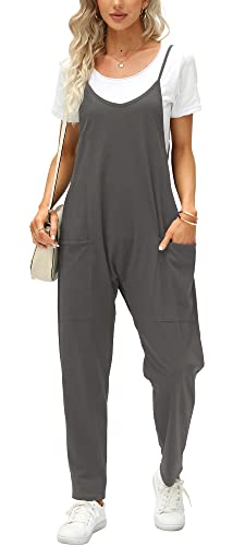 Fisoew Women's Summer Sleeveless Loose Casual V Neck Jumpsuits Spaghetti Strap Long Pants Baggy Overalls with Pockets