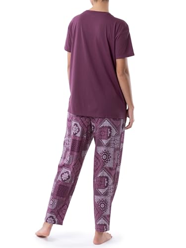 Wrangler Women's Short Sleeve Graphic Tee and Printed Pants Pajama Sleep Set, Amaranth/Paisley