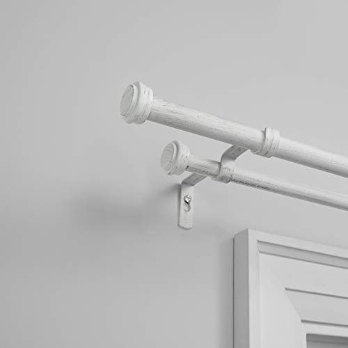 Exclusive Home Curtains ER1025-06 3672 Topper Double Curtain Rod and Finial Set, 36"-72", Distressed White