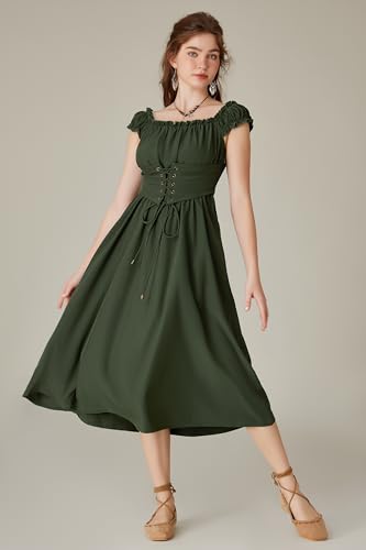 Corset Dress for Women Sleeveless Renaissance Dress Midi Ladies Summer Dresses Army Green S