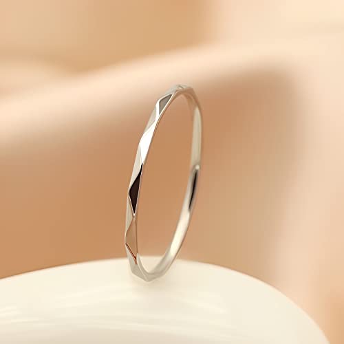MRENITE 1mm Solid 10kt White Gold Dainty Plain Wedding Band Ring for Women Thin Stackable Ring in White Gold Size 10