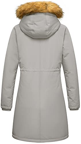 WenVen Women's Winter Water Resistant Warm Padded Parka Jacket (Light Grey, S)