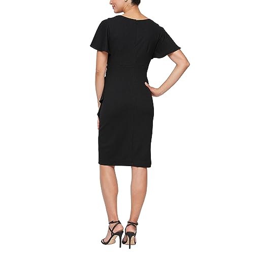 S.L. Fashions Women's Midi V-Neck Sheath Dress with Flutter Sleeves and Hip Decal, Blush, 16