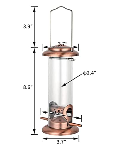iBorn Metal Bird Feeder Hanging Wild Bird Feeders for Mix Seed Blends Heavy Duty All Metal Finishing, Copper Finish, 8 Inch 2 Port (Seed is not Included)