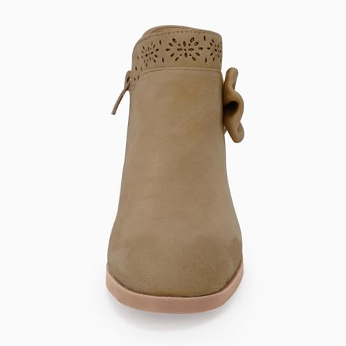 Girls Kids Bow Knot Ankle Boots Faux Suede V Cutout Low Stacked Heel Side Zipper Chelsea Shoes