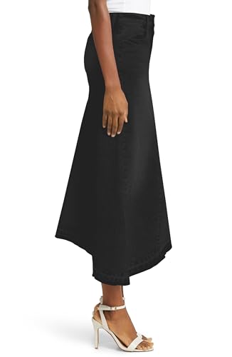 Fisoew Womens Denim Maxi Skirt Casual High Waist A-Line Frayed Irregular Hem Long Jean Skirt