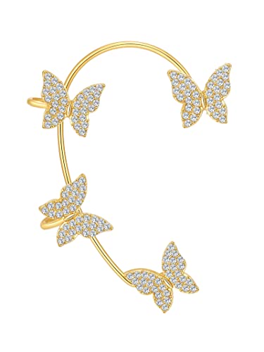 Dcfywl731 Zircon Butterfly Earrings for Women Butterfly Ear Cuff Wrap Crawler Earrings,Butterfly No Piercing Ear Clip Earrings Wrap Around Earrings