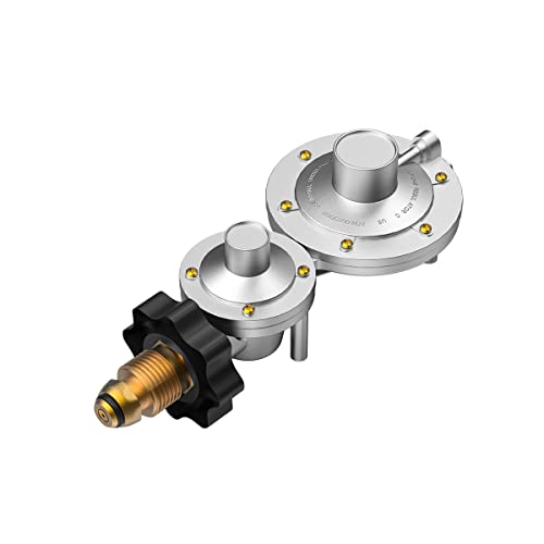 AJinTeby Horizontal Two-Stage Propane Regulator with POL Tank Connection and 3/8" Female NPT Outlet, Double Stage Regulator Work on 20-100lb Tank, Gas Grill, RV, Propane Heater