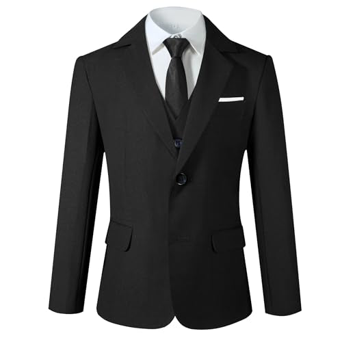 kretenier Boys Suit Slim Fit 5 Pieces Black Kids Formal Wedding Suits for Boys Dress Clothes Set Ring Bearer Outfit Size 6