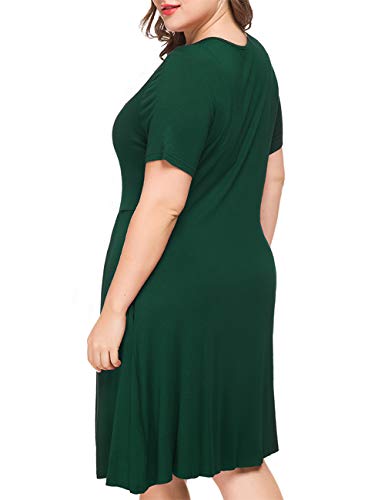 Tralilbee Women Plus Size Dresses Casual Loose Soft Crewneck Stretchy Swing T-Shirt Dress, Color376, XL