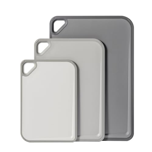 THETCHRY BPA Free Cutting Boards for Kitchen- Durable Tthick Chopping Board Set of 2, Non Slip Cutting Board Set for Cooking, Reversible Dishwasher Safe, 15"L x 10"W x 0.7"Th-Gray