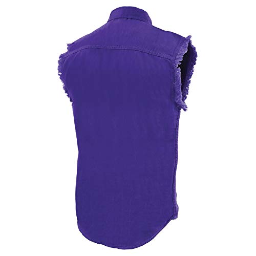 Milwaukee Leather DM1006 Men's Purple Lightweight Denim Shirt with with Frayed Cut Off Sleeveless Look - Small