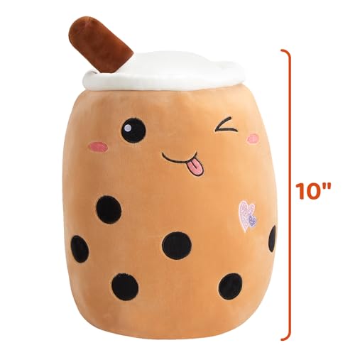Athoinsu Light Up Boba Milk Tea Plush Pillow,10''Kawaii Chocolate Bubble Stuffed Animal Toy with LED Lights,Birthday Christmas Holiday Valentines Gifts for Kids,Girls,Boys