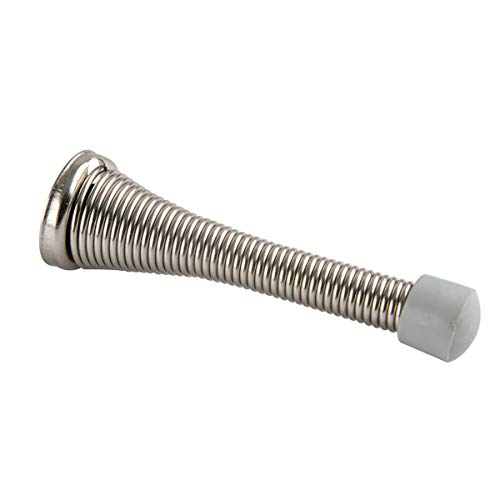 Amazon Basics Spring Door Stop, Brushed Nickel, with Rubber Bumper Tips, 12-Pack