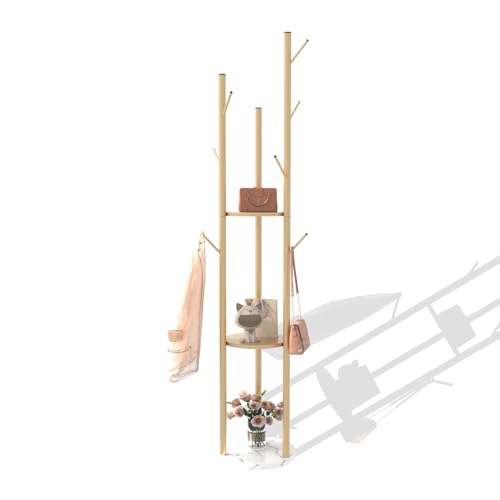 TIEOU Metal Coat Rack, Gold Coat Racks Freestanding with Shelves and Marble Base, Coat Tree with 9 Hooks for Scarves, Bags, Modern Coat Rack Stand for Entryway, Living Room, Bedroom, Easy Assembly