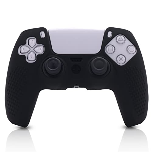 ECHZOVE PlayStation 5 Controller Cover Case, Anti-Slip Silicone Cover Skin Compatible with PS5 Dual Sense Controller with Thumb Grip Caps, Joystick Protectors and Cover Wrap Sticker - Black