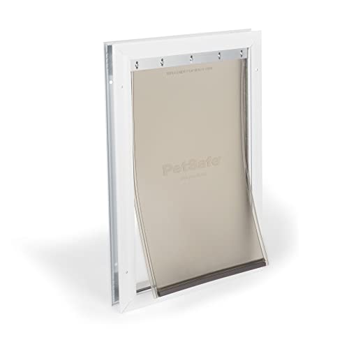 PetSafe Freedom Aluminum Pet Door for Dogs and Cats - Solid Durable Frame - Large, White, Tinted Flexible Vinyl Flap - Includes Closing Panel