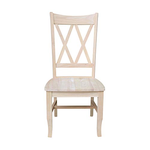 IC International Concepts, Set of 2 Double X-Back Dining Chairs, Armless, Real Wood, Kitchen/Dining/Accent, 19.9"W x 22"D x 41.3"H, 225 Lbs Wt. Capacity, DIY, Paint/Stain In Any Color, Unfinished
