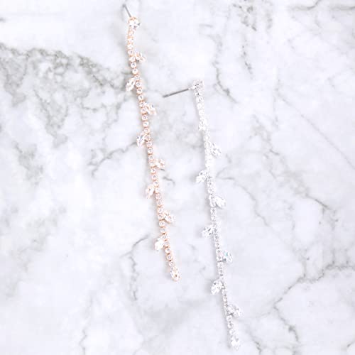 Sparkly Rhinestone CZ Lightweight Geometric Bar Statement Earrings - Multi Cubic Crystal, Acrylic Pearl Vertical Drop Dangles (Holiday Bold Round Linear Drop - Multi)