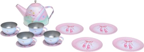 Jewelkeeper Tea Set for Little Girls - 15-Piece Tin Tea Party Set, Ballerina Design - Safe and Durable Toy Kids Tea Set with Carrying Case - Ideal Gift for Kids
