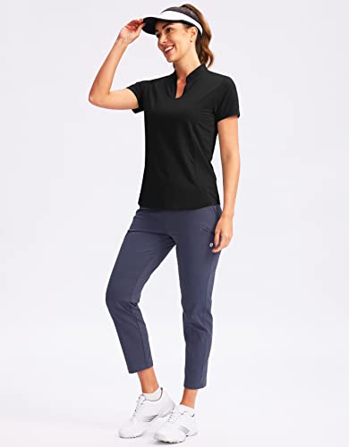 Obla Women's Golf Polo Shirt V-Neck Short Sleeve Collarless Quick Dry Tennis Running T Shirt Golf Tops for Women(Rose_S)
